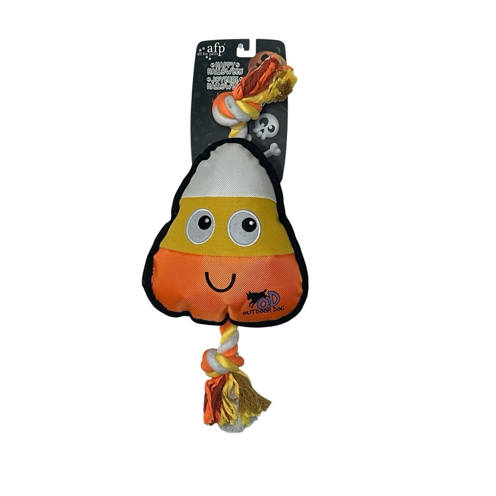 New afp All For Paws Halloween‎ Dog Toy Candy Corn with Rope Squeaker Push